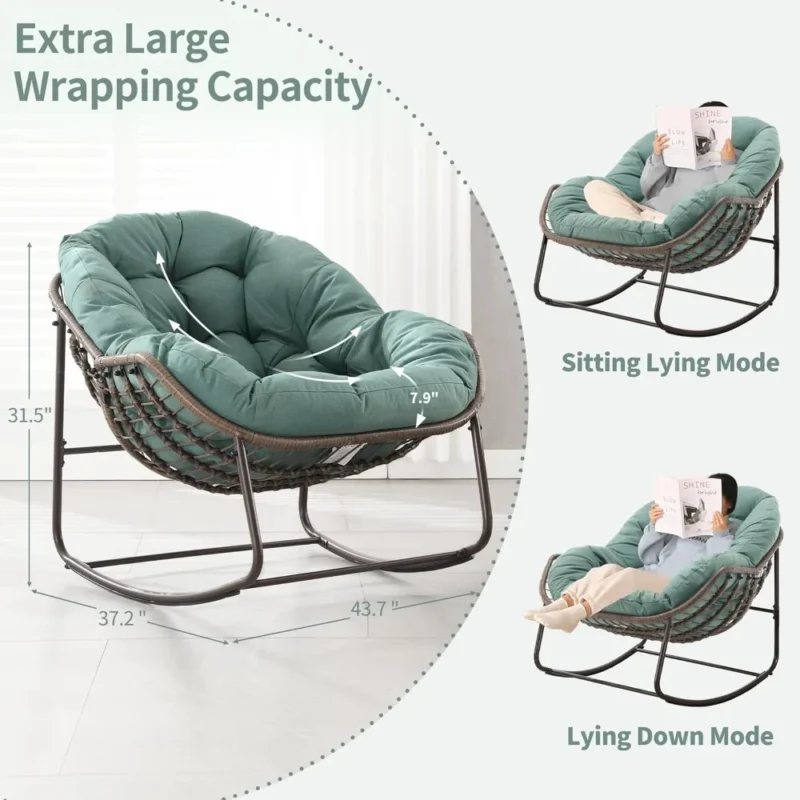 Oversized Egg Papasan Rocking Chair with Cushion - 350 lbs Capacity for Indoor & Outdoor - Image 2