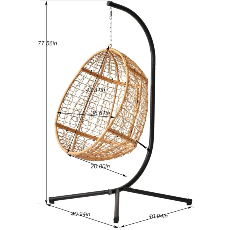 Wicker Rattan Hanging Egg Chair with Stand - 350 lbs Capacity for Indoor & Outdoor - Image 5