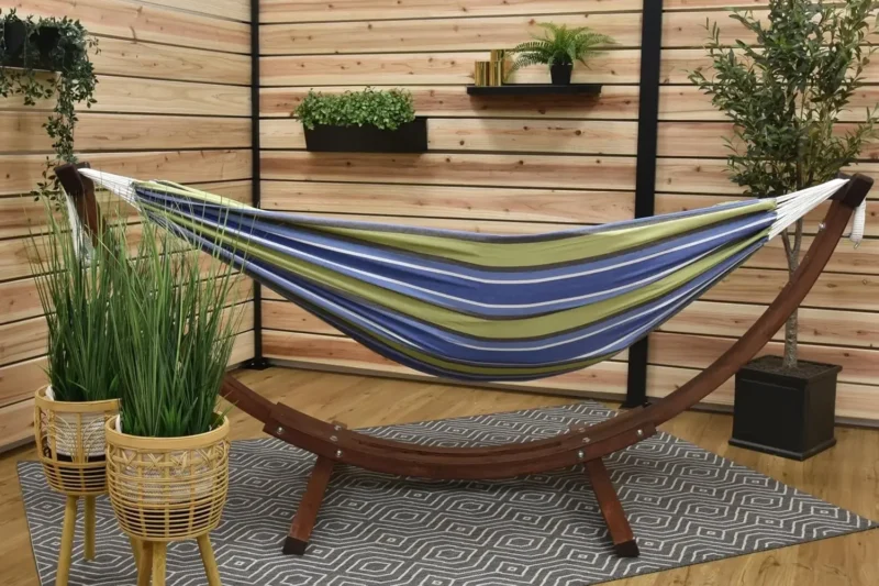 Double Cotton Hammock with Pine Arc Stand - 450 lbs Capacity for Backyard Relaxation - Image 6