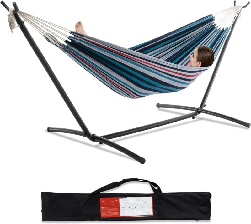 Double Fabric Hammock with Steel Stand - 450 lbs Capacity for Backyard & Patio - Image 18