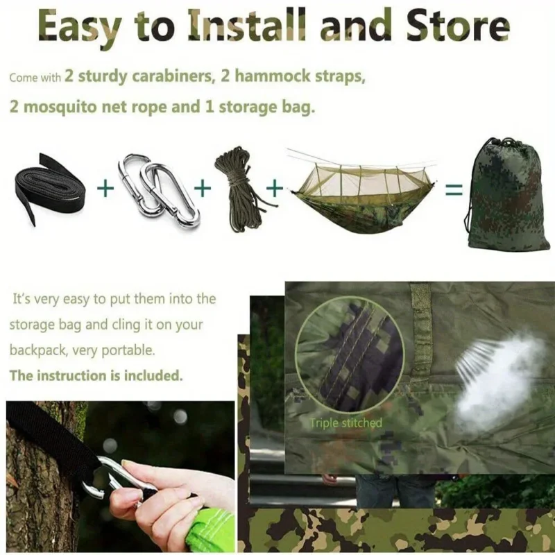 Double Camping Hammock with Mosquito Net - 660 lbs Capacity for Outdoor Adventures - Image 3