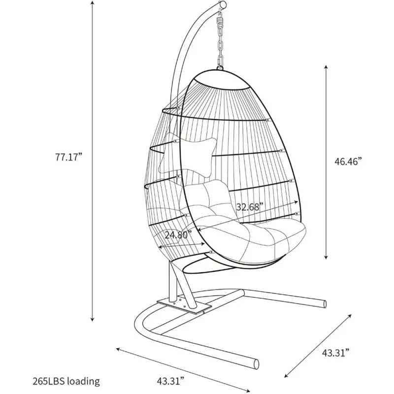 Foldable Egg Chair Hammock with Stand - 330 lbs Capacity for Patio & Garden - Image 6