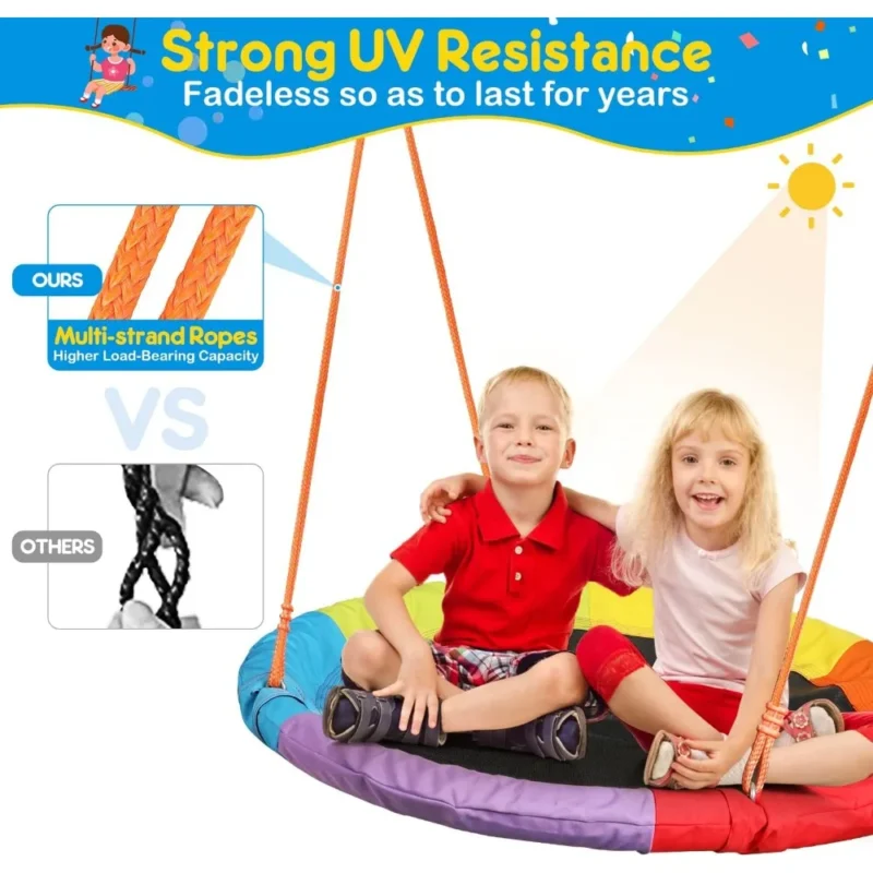 Round Saucer Swing with Heavy-Duty Metal Stand - 440 lbs Capacity for Kids Outdoor Fun - Image 4