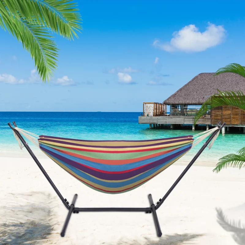 Double Natural Rope Hammock with Steel Stand - 400 lbs Capacity for Backyard & Patio - Image 4