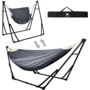 Portable 2-in-1 Convertible Hammock with Steel Stand - 440 lbs Capacity for Indoor & Outdoor