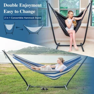 Double Convertible Hammock with Steel Stand - 475 lbs Capacity for Backyard & Camping
