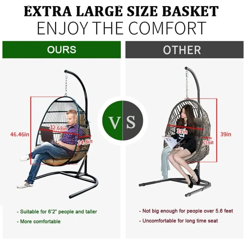 Foldable Egg Chair Hammock with Stand - 330 lbs Capacity for Patio & Garden - Image 4