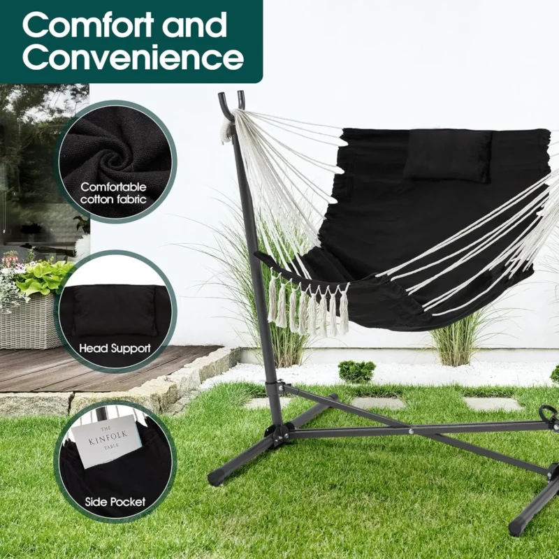 Macrame Hammock Chair with Stand - 330 lbs Capacity for Indoor & Outdoor - Image 5