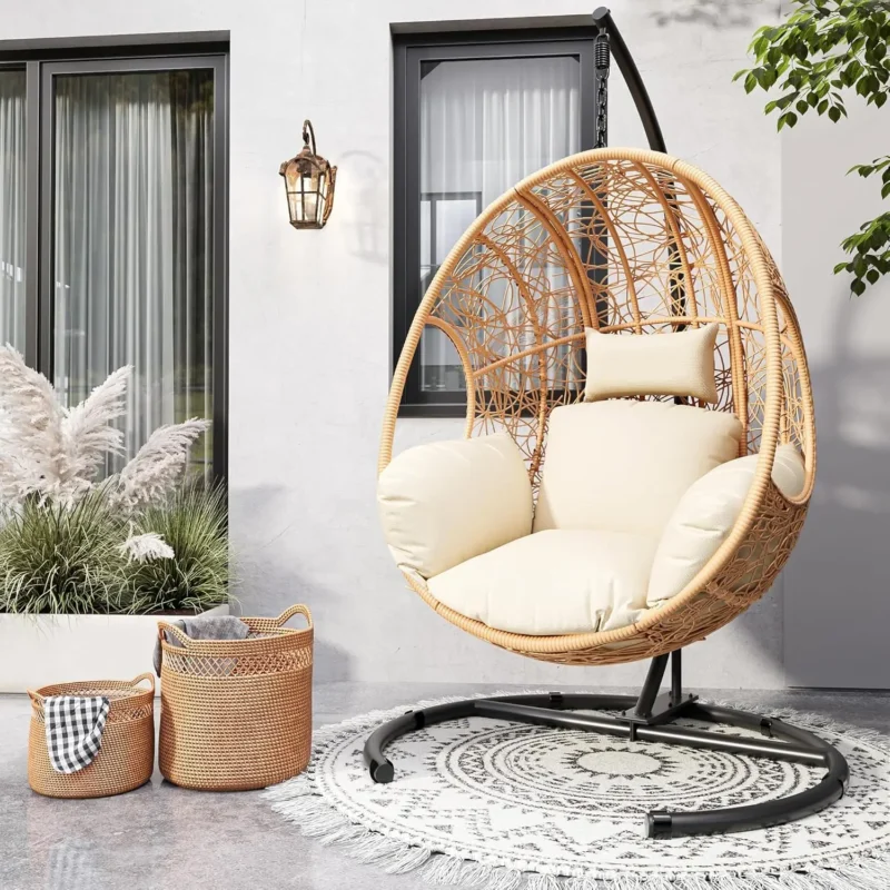 Oversized Wicker Egg Chair with Stand - 400 lbs Capacity for Indoor & Outdoor - Image 12