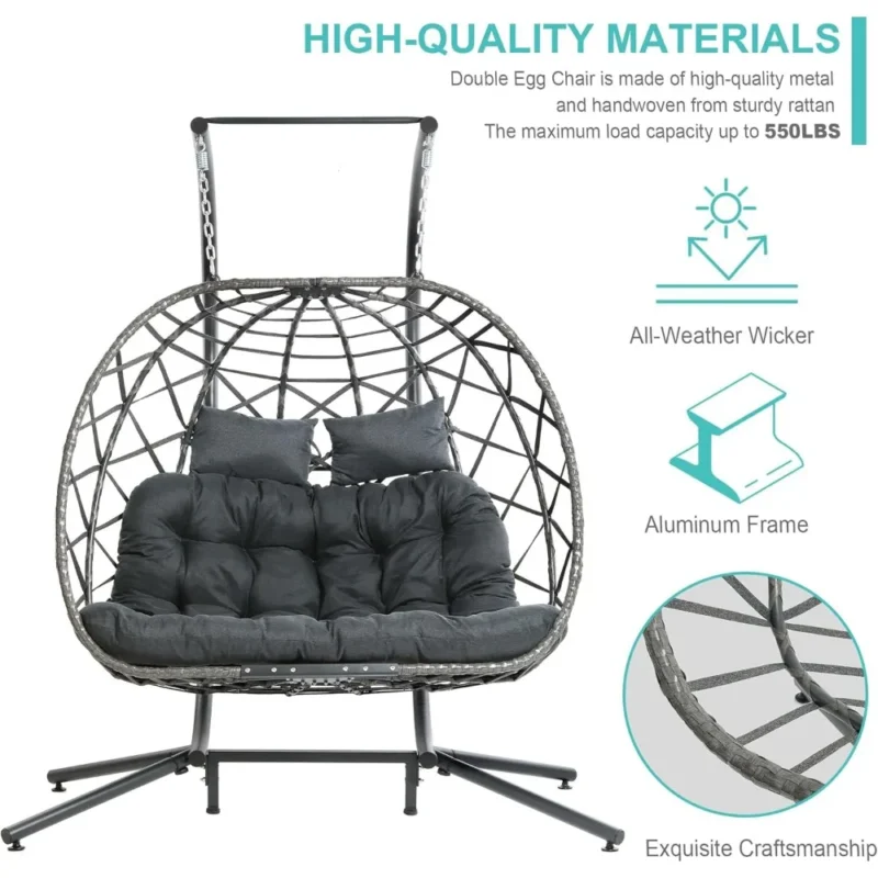 Double Egg Swing Chair with Stand - 450 lbs Capacity for Indoor & Outdoor Relaxation - Image 5