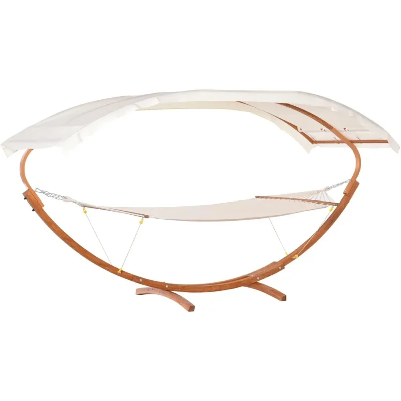 Double Wooden Hammock with Canopy - 396 lbs Capacity for Indoor & Outdoor Relaxation - Image 2
