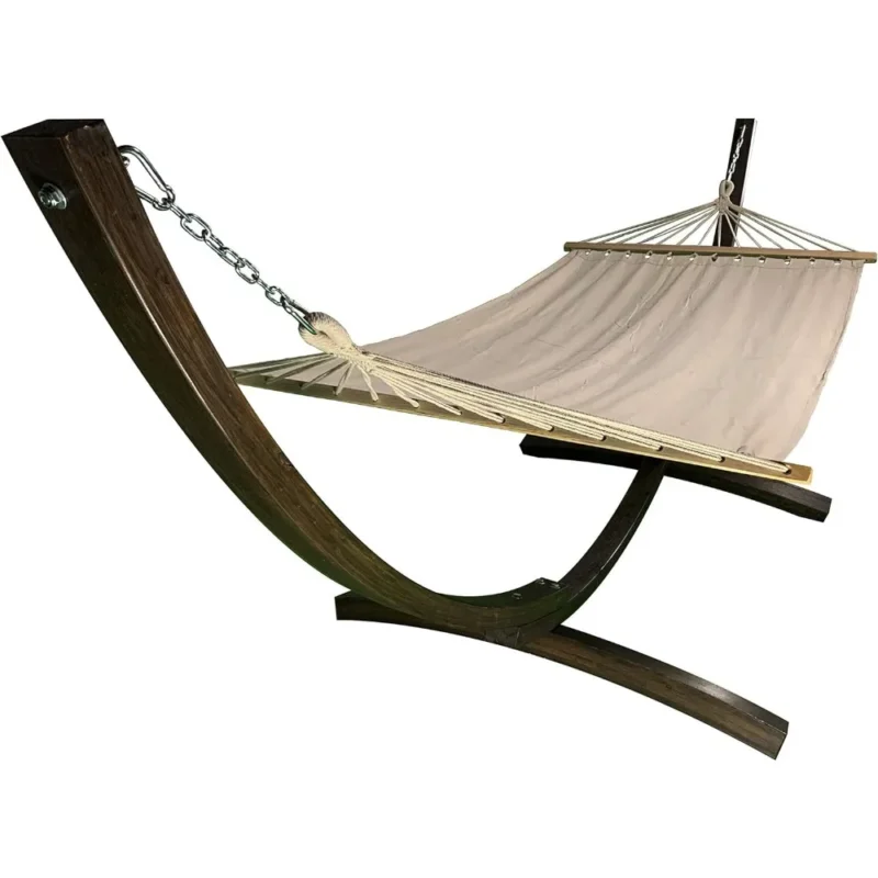 Single Wood Arc Hammock Set with Quilted Bed - 300 lb Capacity for Patio & Garden - Image 2