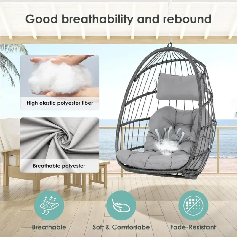 Foldable Egg Chair Hammock with Hanging Chain - 300 lbs Capacity for Indoor & Outdoor Use - Image 3