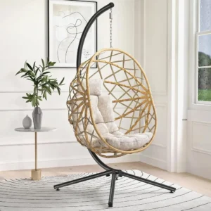 Wicker Egg Chair with Stand and Cushion - 350 lbs Capacity for Indoor & Outdoor Patio