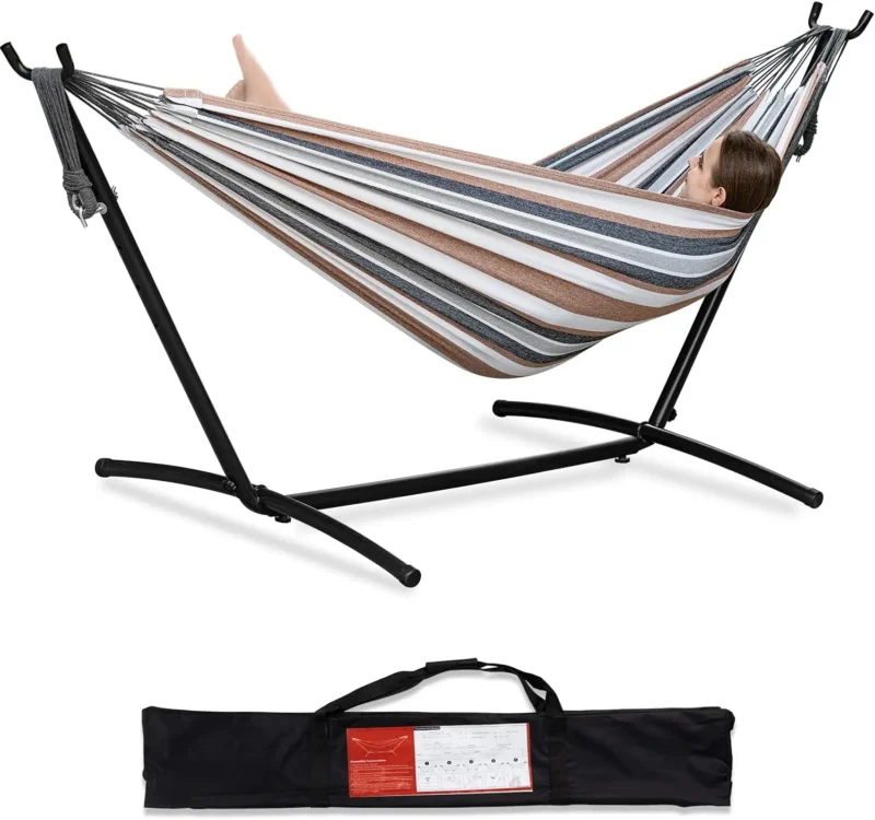 Double Fabric Hammock with Steel Stand - 450 lbs Capacity for Backyard & Patio - Image 17