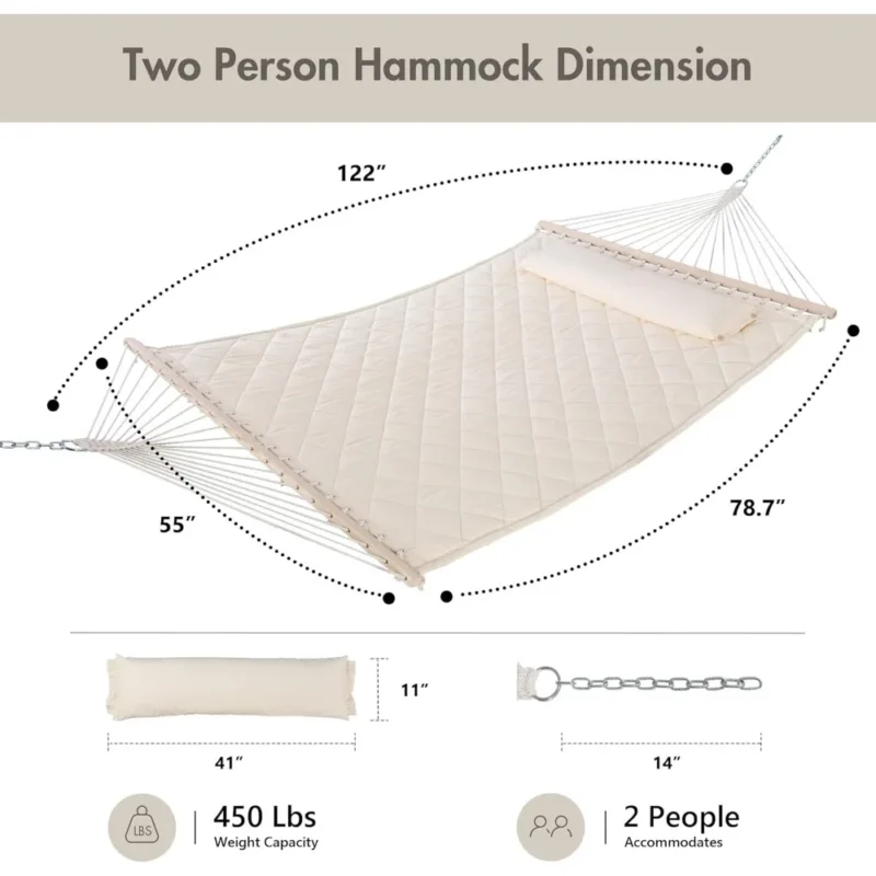 Double Fabric Hammock with Spreader Bars & Detachable Pillow - 450 lbs Capacity for Indoor/Outdoor Use - Image 6