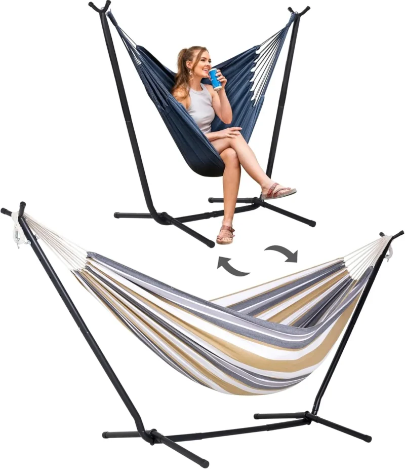 Double Convertible Hammock with Steel Stand - 475 lbs Capacity for Backyard & Camping - Image 10