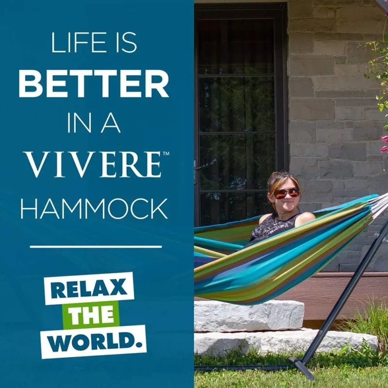 Double Sunbrella Fabric Hammock with Space-Saving Steel Stand - 450 lbs Capacity for Patio & Backyard - Image 4