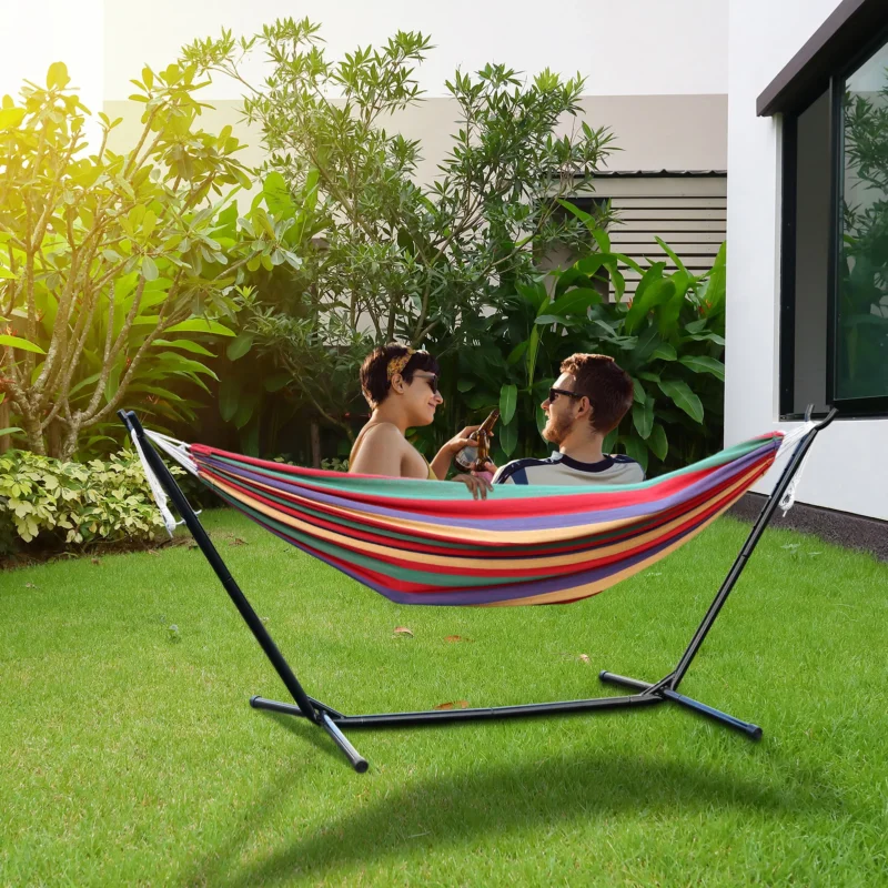 Double Fabric Hammock with Steel Stand - 450 lbs Capacity for Backyard & Patio - Image 3