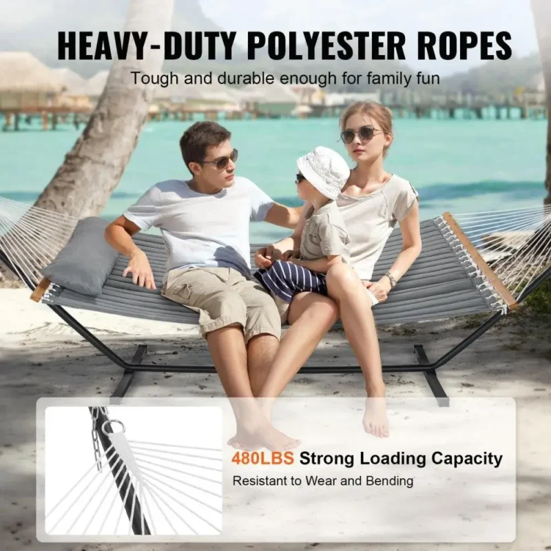 Double Fabric Hammock with Steel Stand - 480 lbs Capacity for Yard & Patio - Image 5