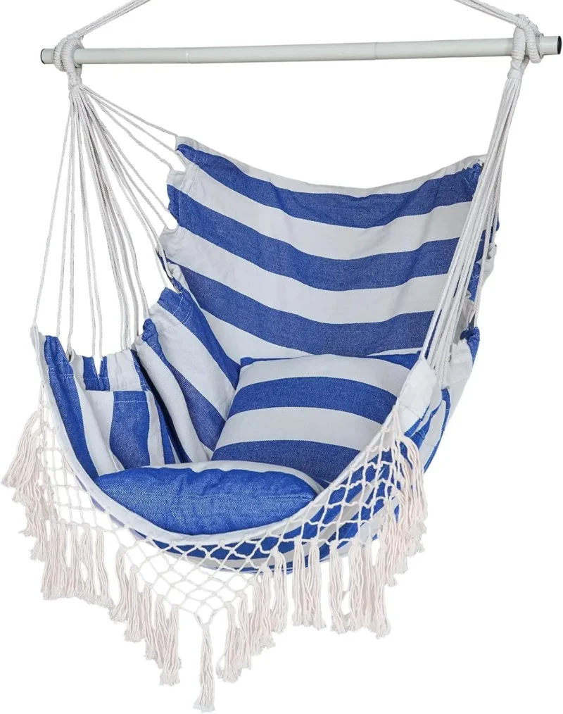 Hanging Rope Swing Chair with 2 Cushions - 330 lbs Capacity for Indoor & Outdoor - Image 9