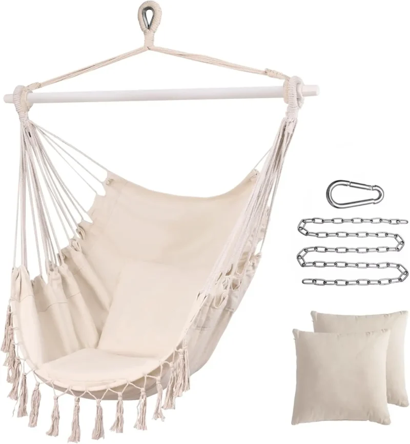 Large Rope Hammock Chair Swing with Cushions - 500 lbs Capacity for Indoor & Outdoor - Image 7