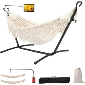 Double Fabric Hammock with Steel Stand - 550 lbs Capacity for Indoor & Outdoor Use