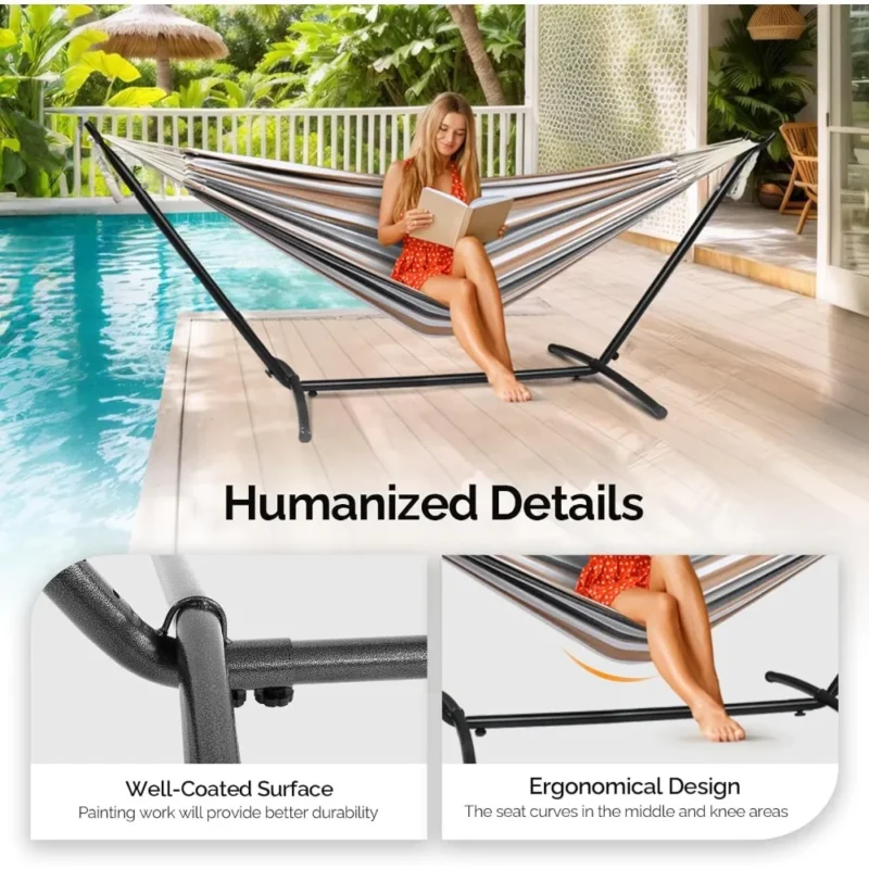 Double Fabric Hammock with Steel Stand - 550 lbs Capacity for Outdoor Relaxation - Image 4