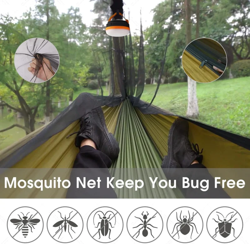 Two-Person Camping Hammock with Mosquito Net and Rain Cover - 440 lbs Capacity for Outdoor Adventures - Image 5