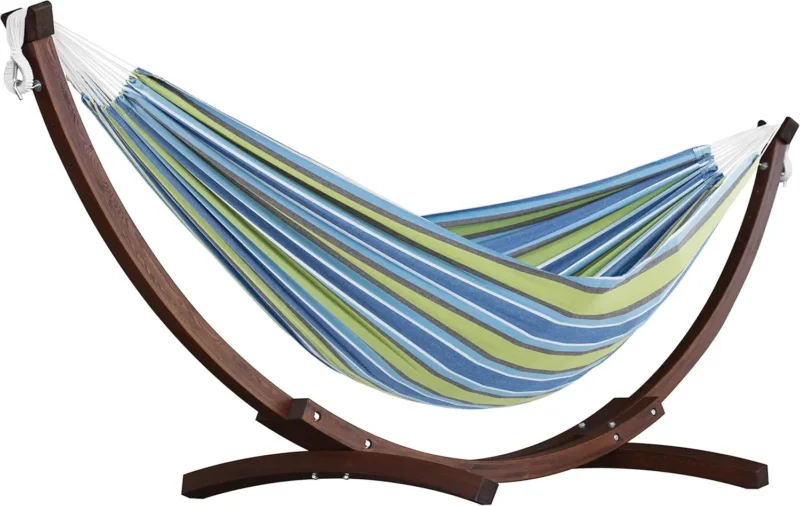 Double Cotton Hammock with Pine Arc Stand - 450 lbs Capacity for Backyard & Patio - Image 9