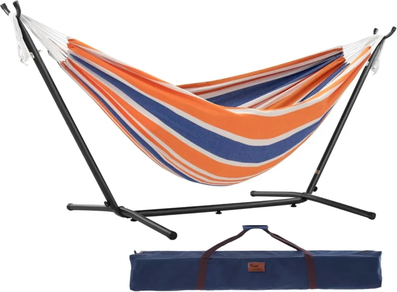 Double Cotton Fabric Hammock with Space-Saving Steel Stand - 450 lbs Capacity for Indoor & Outdoor - Image 18