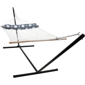 Double Polyester Rope Hammock with Steel Stand - 400 lbs Capacity for Backyard & Patio