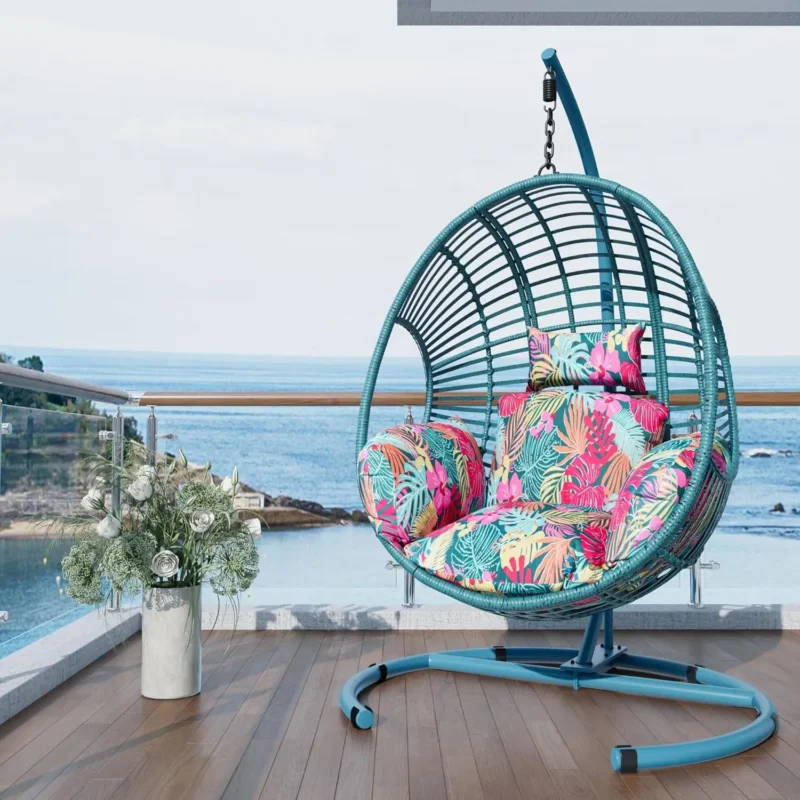 Oversized Wicker Egg Chair with Stand - 400 lbs Capacity for Indoor & Outdoor - Image 9