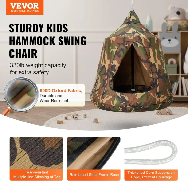 Hanging Tree Tent Swing with LED Lights - 330 lbs Capacity for Indoor & Outdoor Use - Image 2