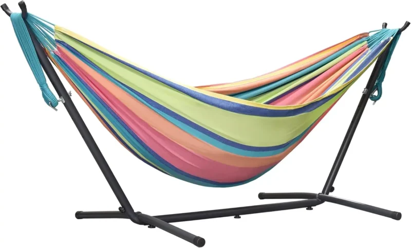 Double Cotton Fabric Hammock with Space-Saving Steel Stand - 450 lbs Capacity for Indoor & Outdoor - Image 10