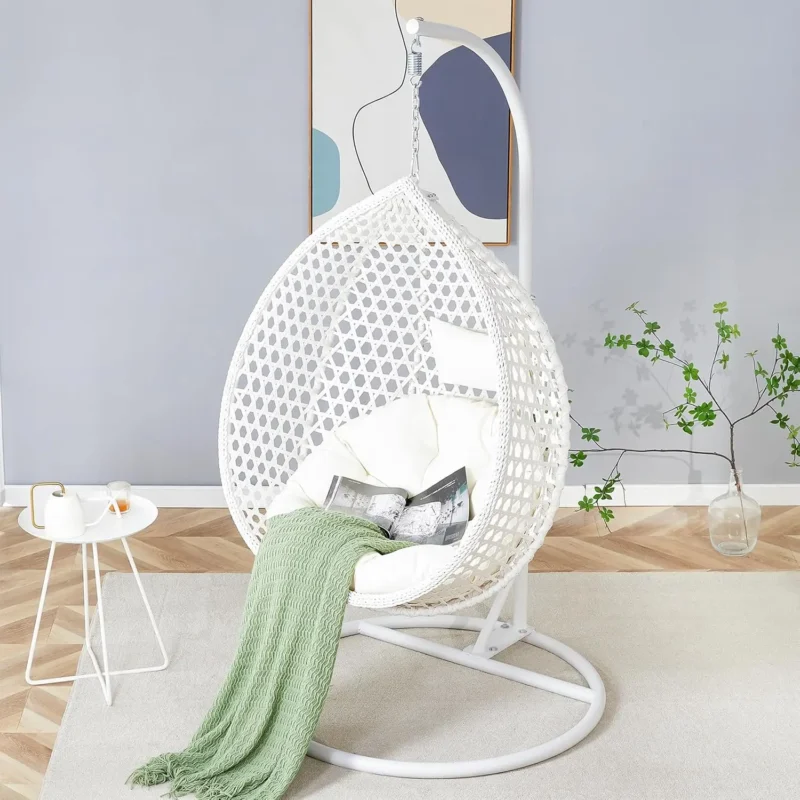 Outdoor Rattan Hanging Egg Chair with Metal Stand - 65 lbs Capacity for Garden & Patio - Image 7