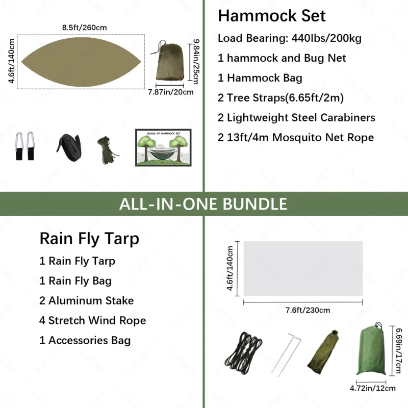 Two-Person Camping Hammock with Mosquito Net and Rain Cover - 440 lbs Capacity for Outdoor Adventures - Image 2