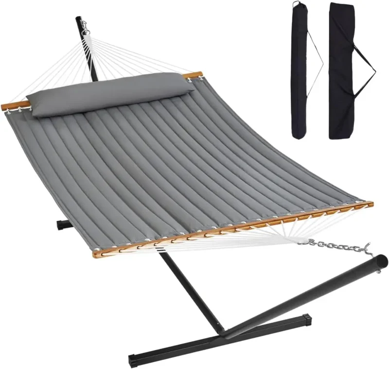 Double Quilted Hammock with Steel Stand - 480 lbs Capacity for Backyard & Patio - Image 10