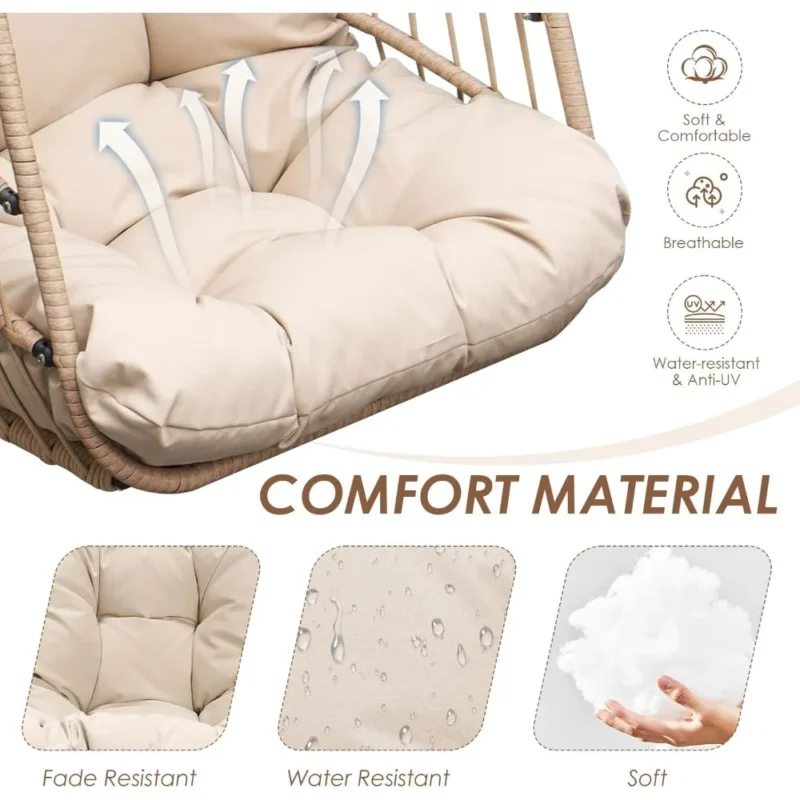 Foldable Rattan Egg Chair with Cushion - 300 lbs Capacity for Indoor & Outdoor - Image 6