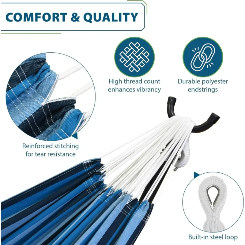 Double Cotton Fabric Hammock with Space-Saving Steel Stand - 450 lbs Capacity for Indoor & Outdoor - Image 4