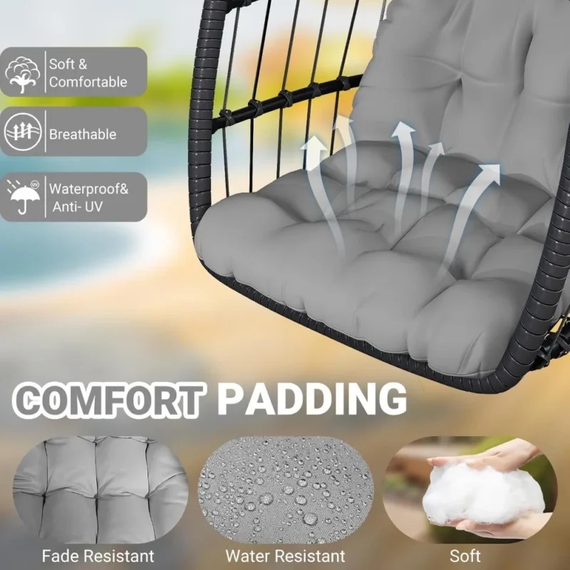 Hanging Egg Chair with Steel Stand - 300 lbs Capacity for Indoor & Outdoor - Image 2