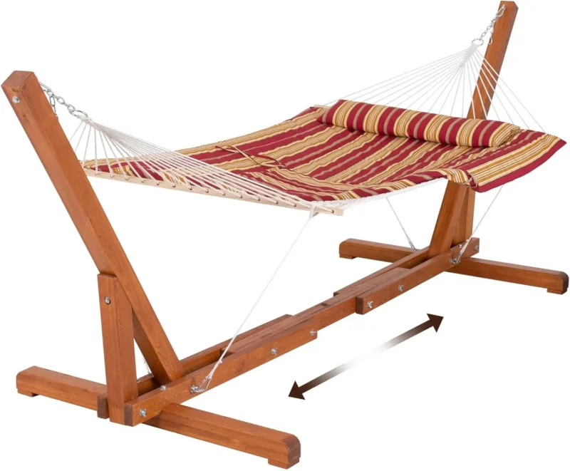 Double Wood & Textilene Hammock with Steel Stand - 475 lbs Capacity for Backyard & Patio - Image 8
