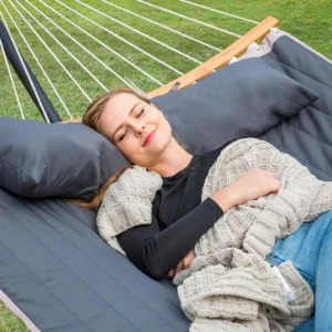 Double Portable Hammock with Curved Bamboo Spreader Bar - 450 lbs Capacity for Indoor & Outdoor