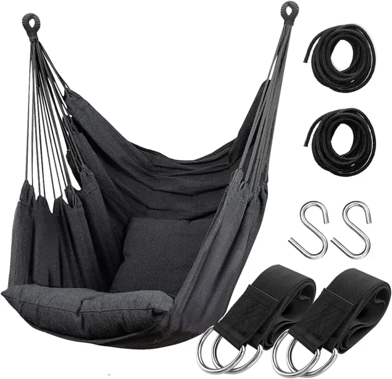 Cotton Weave Hammock Chair with Stand - 300 lbs Capacity for Indoor & Outdoor - Image 11