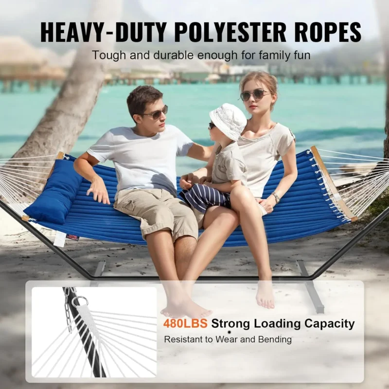 Double Quilted Fabric Hammock with Steel Stand - 480 lbs Capacity for Backyard & Patio - Image 3