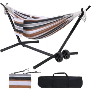 Double Portable Hammock with Stand and Wheels - 450 lbs Capacity for Outdoor Relaxation