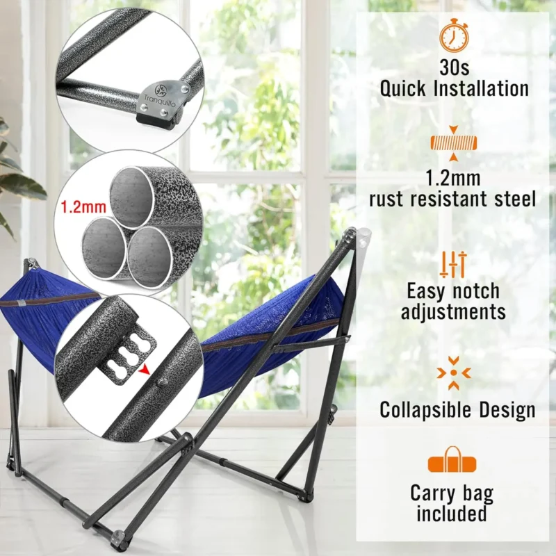 Two-Person Portable Hammock with Instant Fold Stand - 600 lbs Capacity for Camping & Outdoors - Image 5