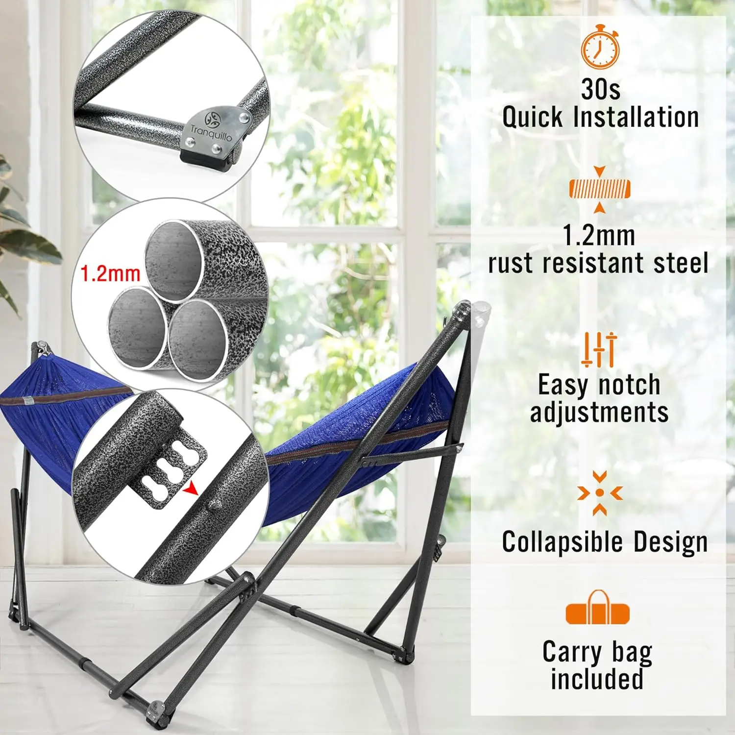 Portable hammock with stand for flexible placement options