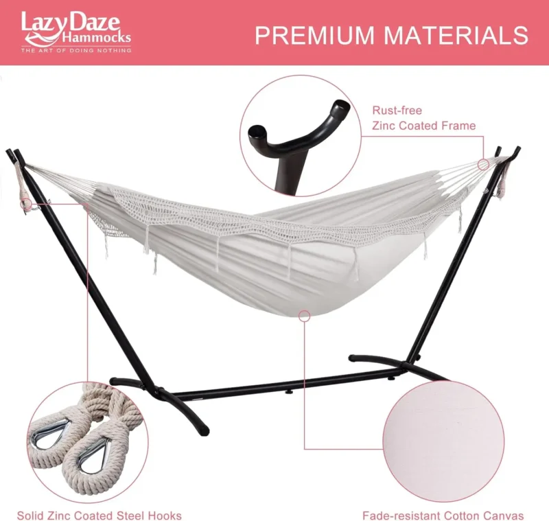 Double Fabric Hammock with Steel Stand - 450 lbs Capacity for Backyard & Camping - Image 2