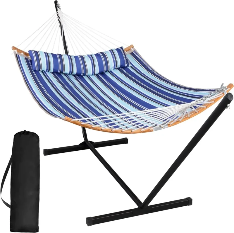 Double Portable Hammock with Curved Bamboo Spreader Bar - 450 lbs Capacity for Indoor & Outdoor - Image 9